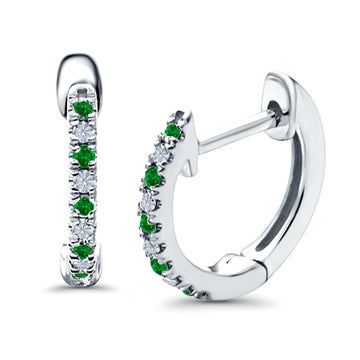 Half Eternity Hoop Earrings Round Simulated Green Emerald CZ 925 Sterling Silver (14mm)